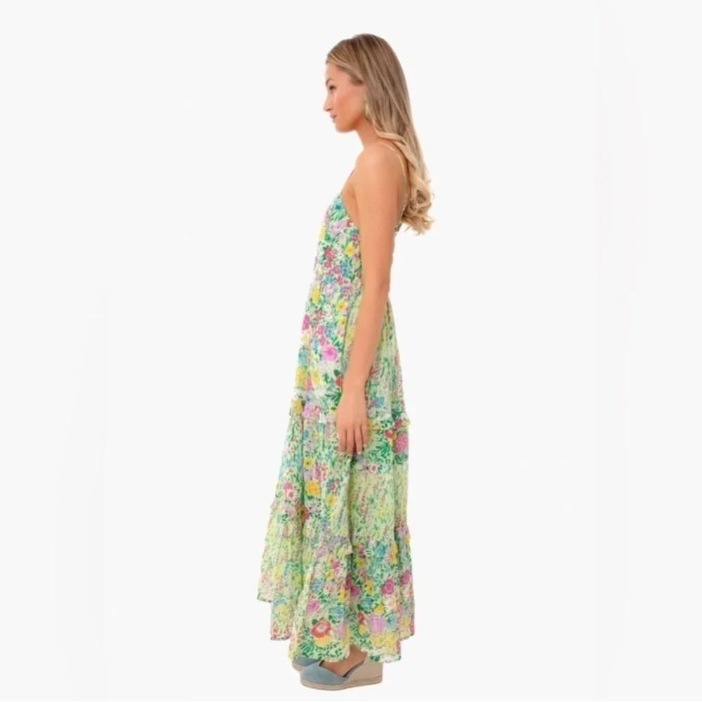 Banjanan Hazel Sleeveless Tiered Maxi Dress in Dawn Chorus Pistachio Green; XS - Picture 3 of 15